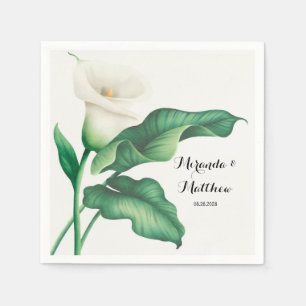 Guardanapo De Papel Watercolor White Lily Com Casamento De Folhagem Ve