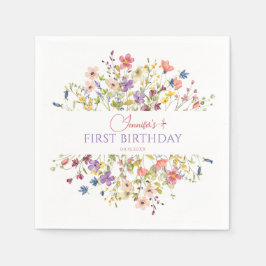 Guardanapo De Papel Watercolor Wildflower Girl 1st Birthday Napkins