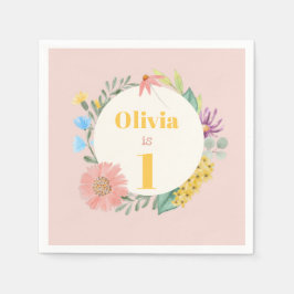 Guardanapo De Papel Watercolor Wildflower Wreath First Birday