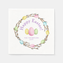 Guardanapo De Papel Watercolor Willow Wreath Pastel Happy Easter