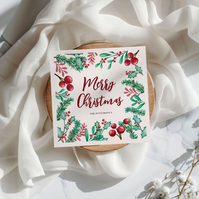 Guardanapo De Papel Watercolor Winter Foliage Felry Christmas (Criador carregado)