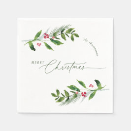 Guardanapo De Papel Watercolor Winter Greenery Modern Christmas