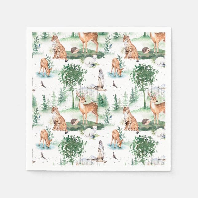 Guardanapo De Papel Watercolor Woodland Baby Animal Patterno (Frente)