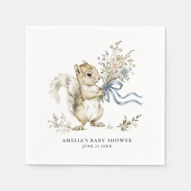 Guardanapo De Papel Watercolor Woodland Squirrel Baby Shower (Frente)