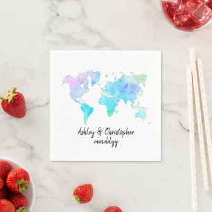 Guardanapo De Papel Watercolor World Map Serviço de Casal Personalizad
