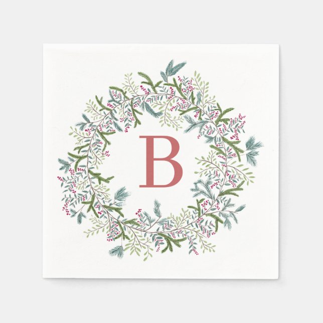Guardanapo De Papel Watercolor Wreath Christmas Napkins (Frente)