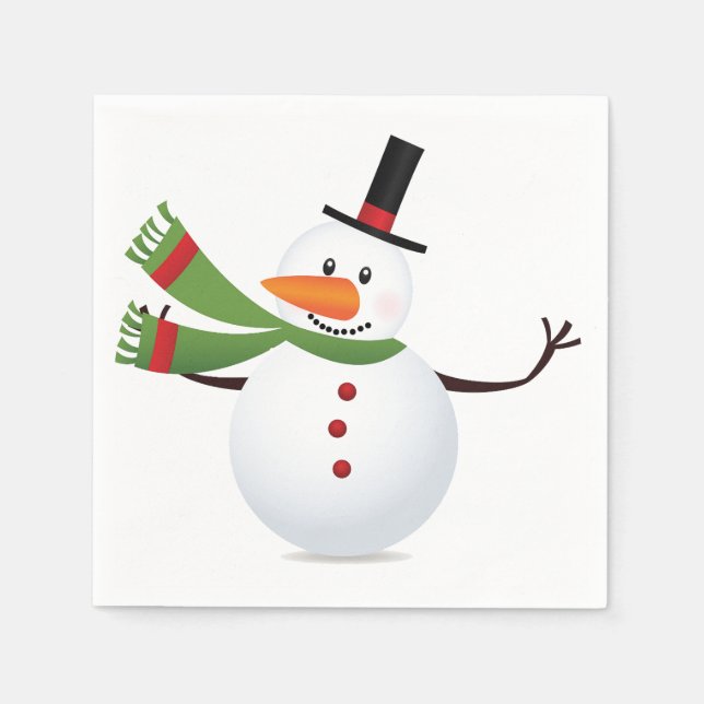 Guardanapo De Papel Waving Carrot Nose Snowman (Frente)