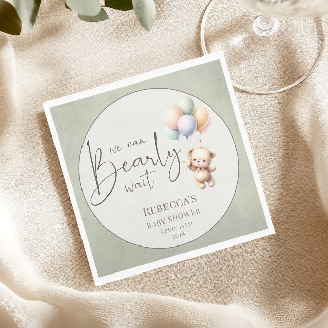 Guardanapo De Papel We can bearly wait cute bear balloon baby shower (Criador carregado)