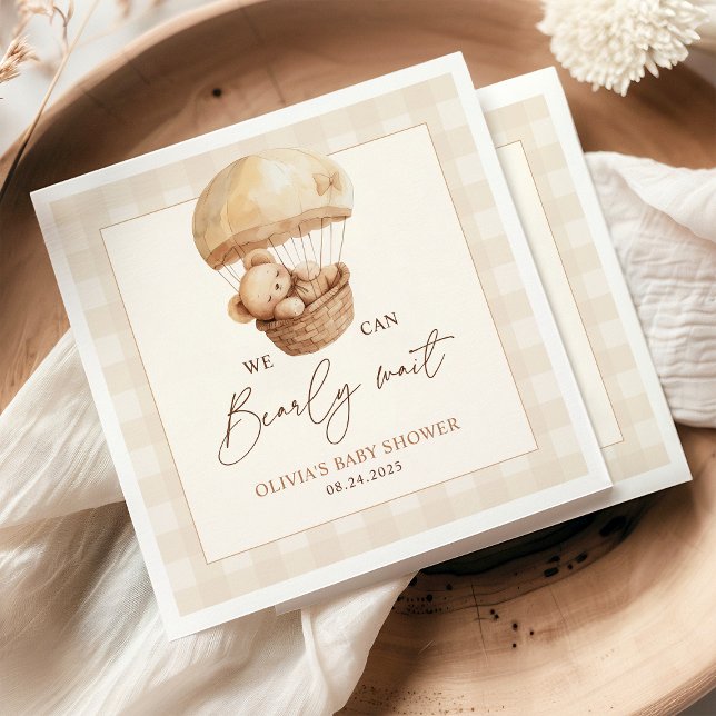 Guardanapo De Papel We Can Bearly Wait Gingham Teddy Bear Baby Shower  (Criador carregado)