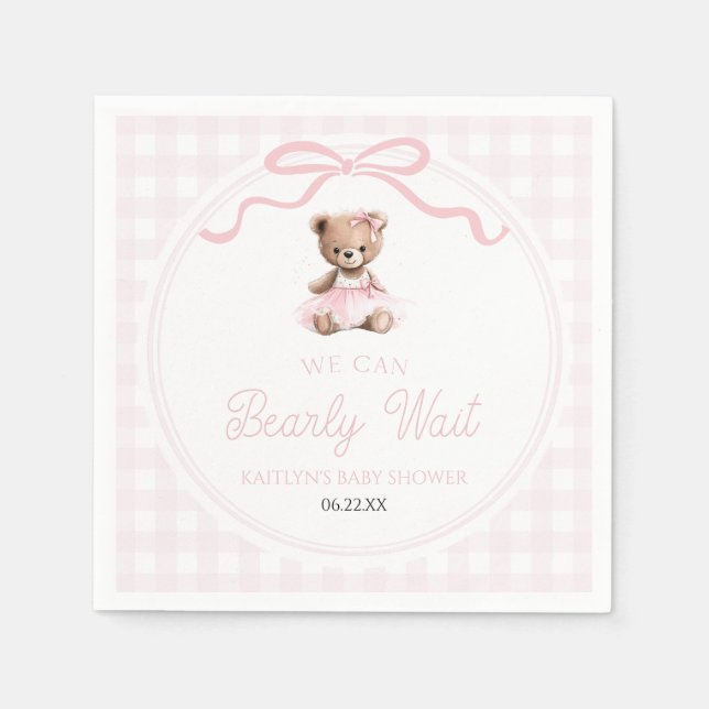 Guardanapo De Papel We Can Bearly Wait Pink Teddy Bear Baby Shower (Frente)