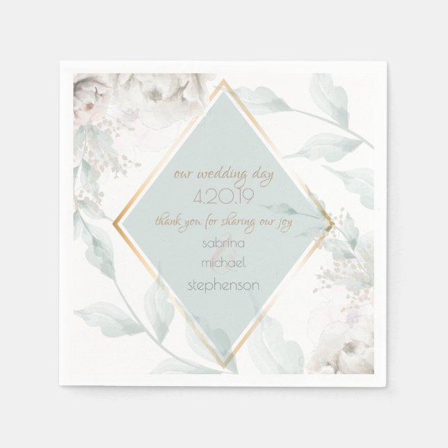 Guardanapo De Papel Wedding Buffet | Elegante Alabaster White Floral (Frente)