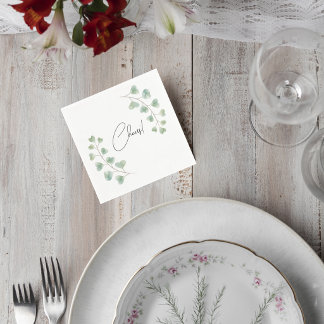 Guardanapo De Papel Wedding Cocktail Napkin with Eucalyptus Leaves
