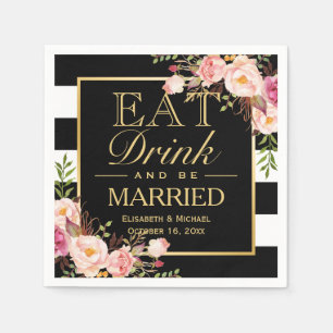 Guardanapo De Papel Wedding COME a bebida e seja quadro Dourado floral