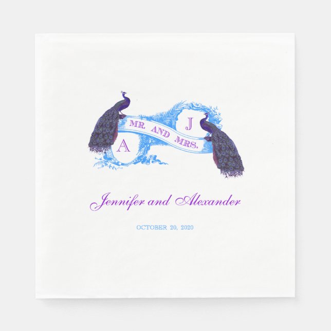 Guardanapo de papel Wedding do pavão roxo da (Frente)