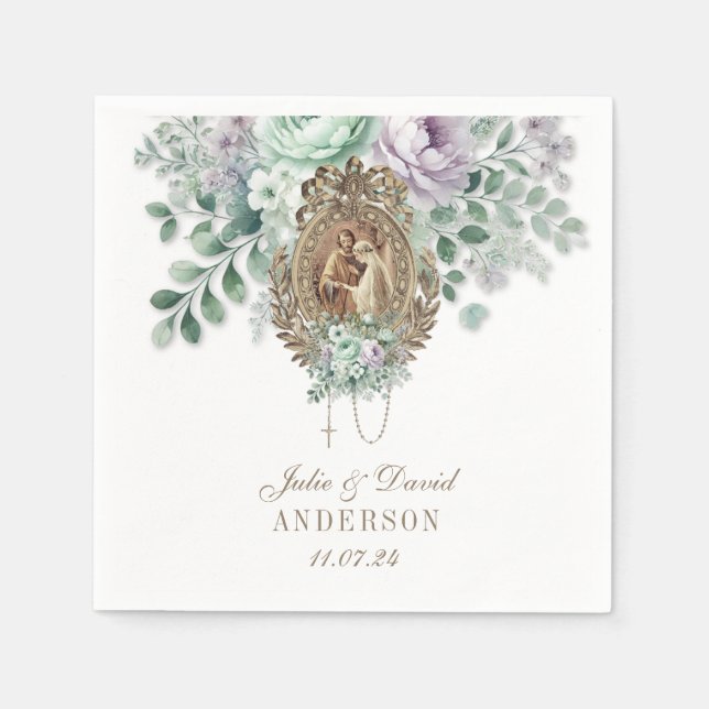 Guardanapo De Papel Wedding Floral Mary Joseph Mint e Lavanda (Frente)