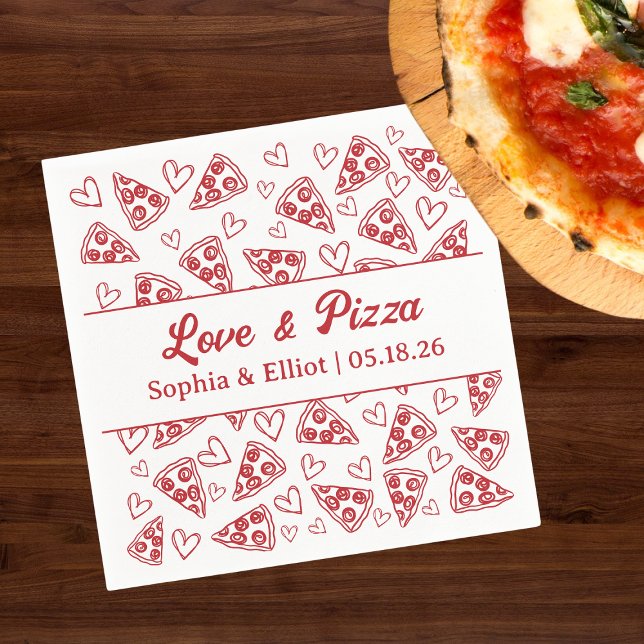 Guardanapo De Papel Wedding Love and Pizza Hand Drawn Red Fun Trendy  (Criador carregado)