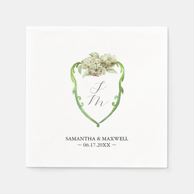 Guardanapo De Papel Wedding Monogram Napkins Green Hydrangea (Frente)