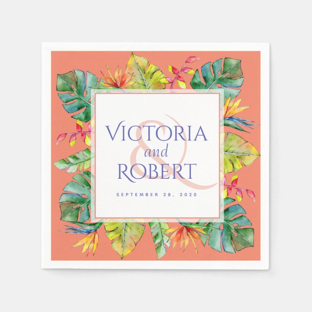 Guardanapo De Papel Wedding Napkins | Tropical Watercolor Floral (Frente)