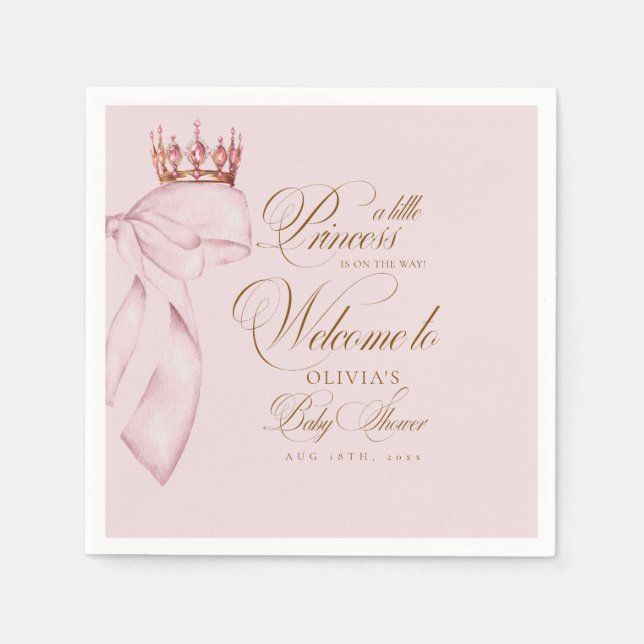 Guardanapo De Papel Welcome Princess  Baby Shower Gold Pink Girl  (Frente)