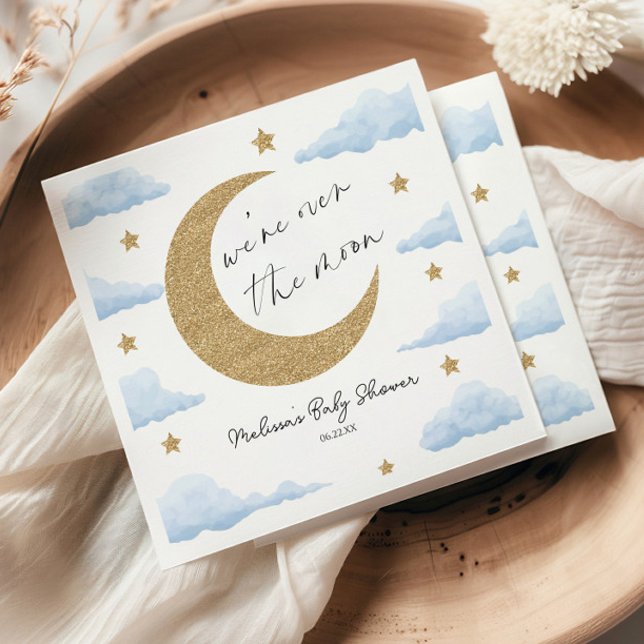 Guardanapo De Papel We're Over The Moon Blue Celestial Baby Shower (Criador carregado)