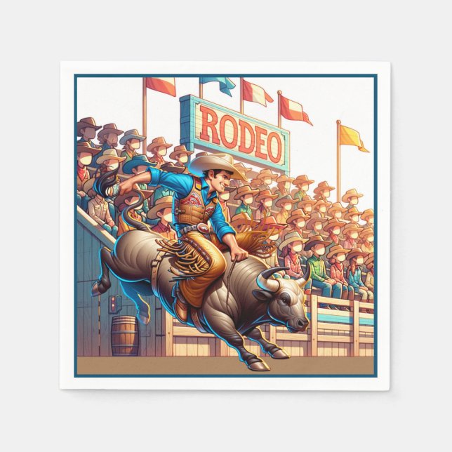 Guardanapo De Papel West Rodeo Cowboy Bull Riding (Frente)