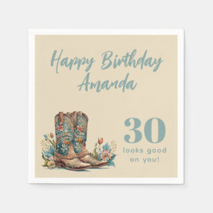Guardanapo De Papel Western Boots Floral Sexto Aniversário