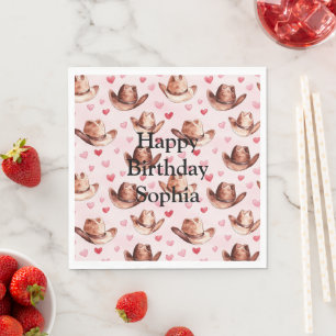 Guardanapo De Papel Western Brown Pink Cowgirl Opa Corações Aniversári