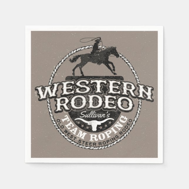 Guardanapo De Papel Western Rodeo ADD NAME Old West Steer Roping Roper (Frente)