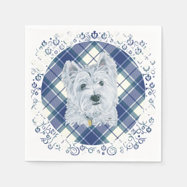 Guardanapo De Papel Westie no Tartan (Frente)