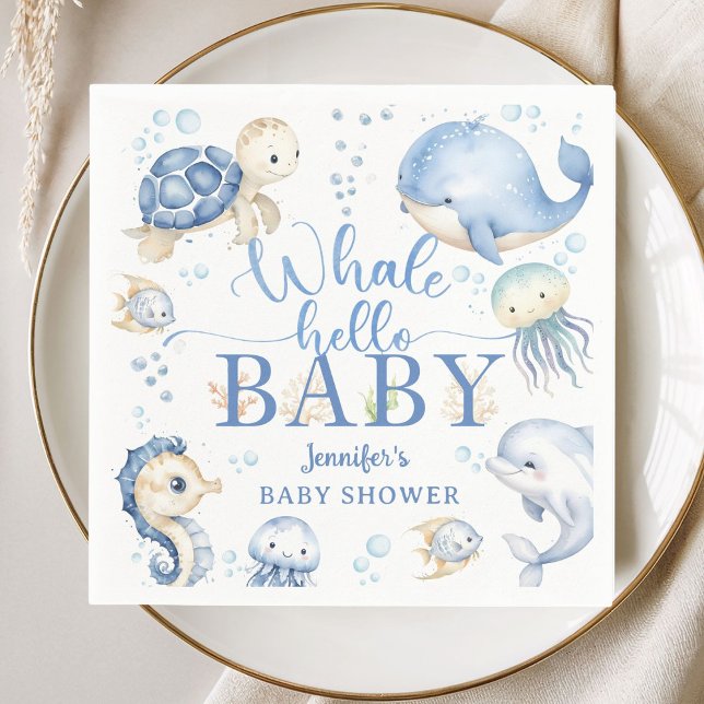Guardanapo De Papel Whale Hello Baby Shower Boy Blue Ocean Paper (Criador carregado)