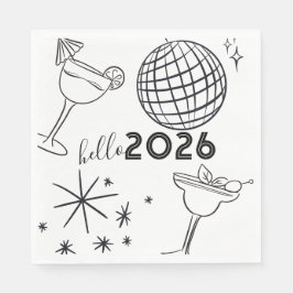 Guardanapo De Papel Whimiscal Doodles Hello 2026 New Years Gold