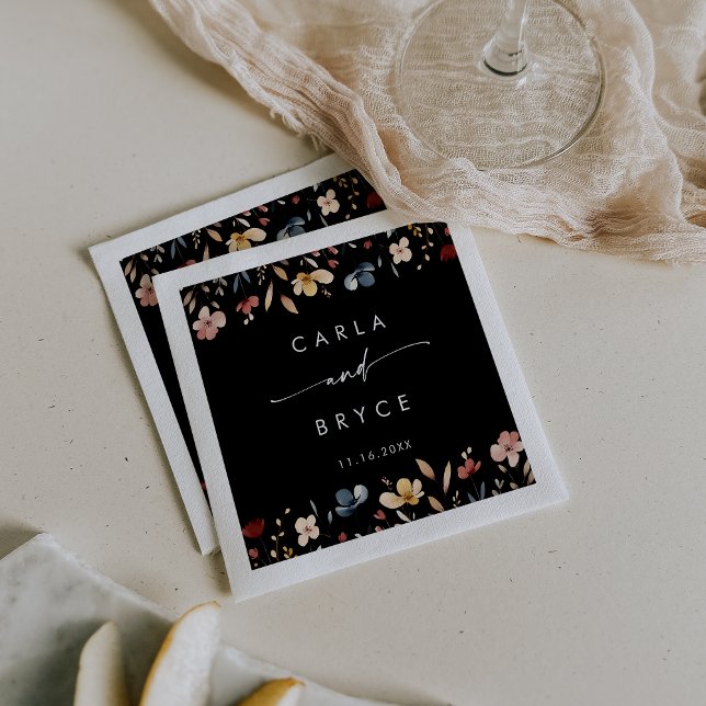 Guardanapo De Papel Whimsical Boho Wildflower Monogram Wedding Napkins (Criador carregado)