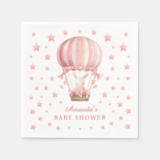 Guardanapo De Papel Whimsical Bunny Balloon Pink Stars Baby Shower