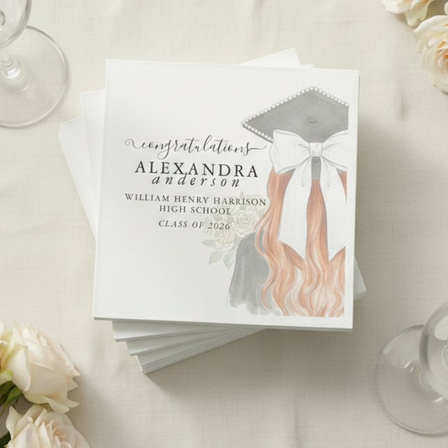 Guardanapo De Papel Whimsical Calligraphy Graduation Bow (Whimsical Calligraphy Graduation Bow Napkins)