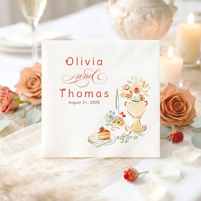 Guardanapo De Papel Whimsical Chic Elegant Hand Drawn Fall Wedding (Terracotta Whimsical Handmade Wedding Paper Napkins)