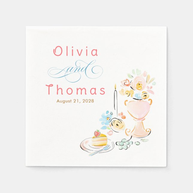 Guardanapo De Papel Whimsical Chic Elegant Hand Drawn Wedding (Frente)