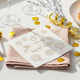Guardanapo De Papel Whimsical Doodles Gold Cheers to New Year Party