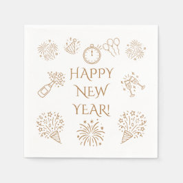 Guardanapo De Papel Whimsical Doodles Gold Happy New Year