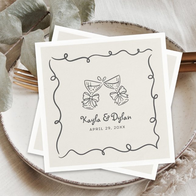 Guardanapo De Papel Whimsical Doodles Hand Drawn Wavy Frame Wedding (Criador carregado)