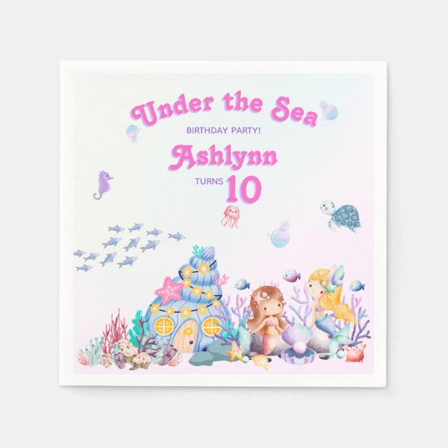 Guardanapo De Papel Whimsical Elegant Sweet Under the Sea Mermaid  (Frente)