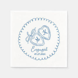 Guardanapo De Papel Whimsical Engaged Couple Blue Hearts Trendy Doodle