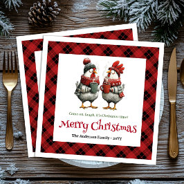 Guardanapo De Papel Whimsical festive chickens napkin with custom name