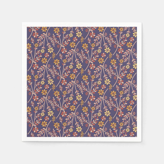 Guardanapo De Papel Whimsical Floral Design with Vines on Purple Back (Frente)