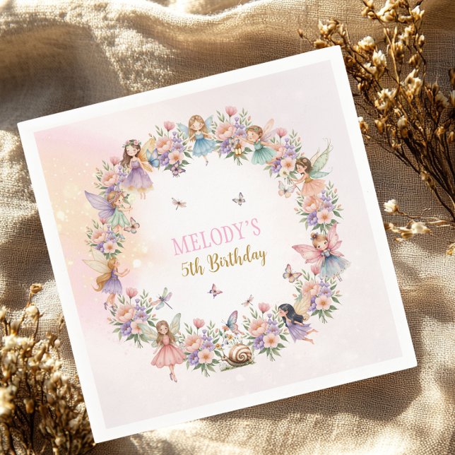 Guardanapo De Papel Whimsical flower fairy garden 5th birthday  (Criador carregado)