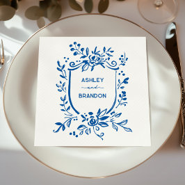 Guardanapo De Papel Whimsical French Blue Botanical Crest Wedding