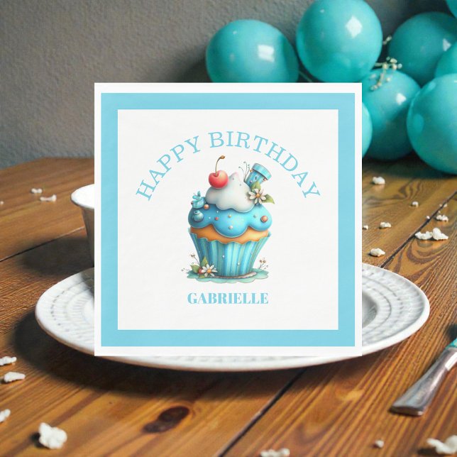 Guardanapo De Papel Whimsical Fun Teal Birthday  (Criador carregado)