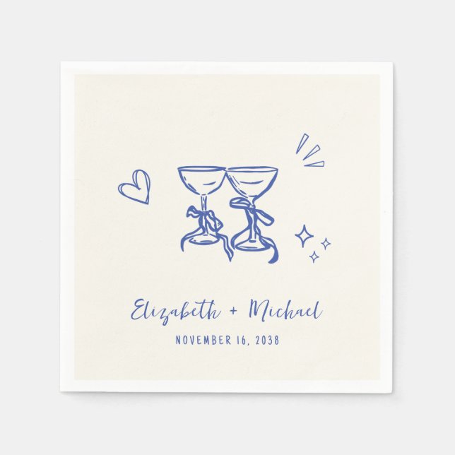 Guardanapo De Papel Whimsical Hand Drawn Blue Cream Wedding (Frente)