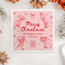 Guardanapo De Papel Whimsical Hand Drawn Christmas Party 