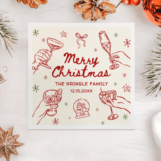 Guardanapo De Papel Whimsical Hand Drawn Christmas Party  (Criador carregado)