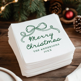 Guardanapo De Papel Whimsical Hand-Drawn Green Bow Merry Christmas
